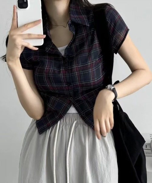 「Girly Doll」 「Doula Doula」半袖シャツ F ネイビー レディース_画像6
