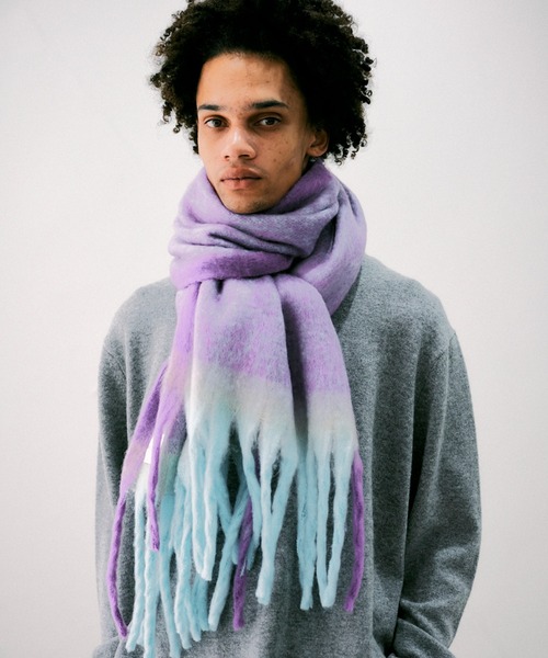 ウール混合 紫色 マフラー フリンジ付き 滝沢眞規子着用□LOEWE 紫色 マフラー フリンジ付き