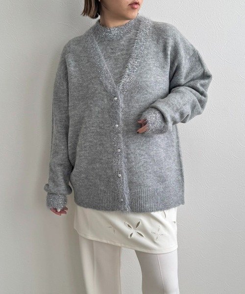 ゆー様レルビエニットチャコール LHELBIE（レルビエ） ニット セーター アンサンブルラメ衿ニット