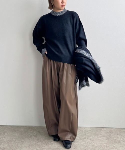 ゆー様レルビエニットチャコール LHELBIE（レルビエ） ニット セーター アンサンブルラメ衿ニット