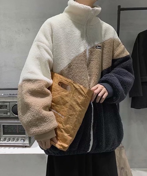 ブルゾン アウター フリース 厚手 ボアフリースカラーブロック切り替え
