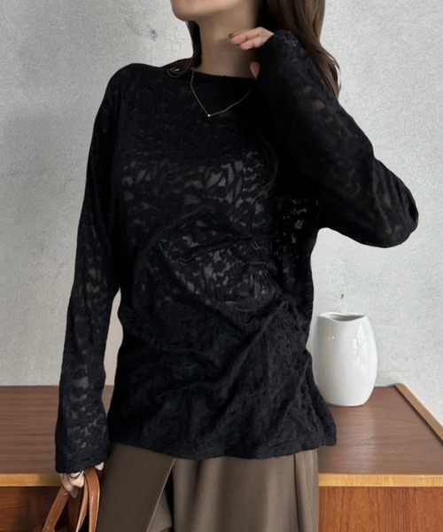 E-clat カットソー Eclat one tシャツ 「Eclat one」透かし柄 シアー トップス レディース