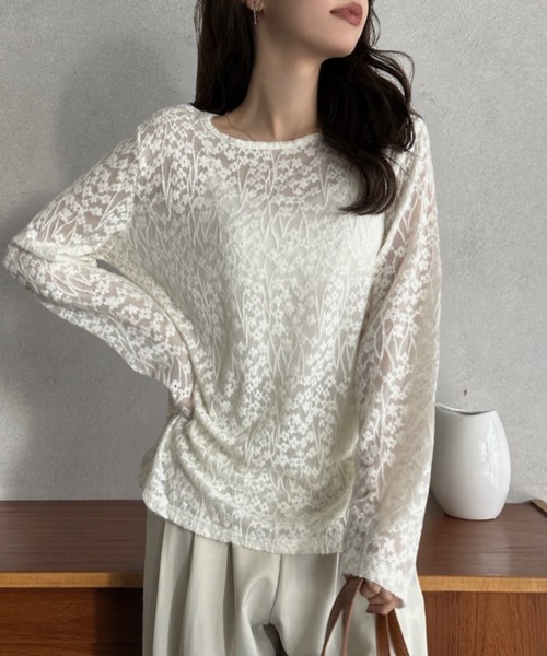 E-clat カットソー Eclat one tシャツ 「Eclat one」透かし柄 シアー トップス レディース