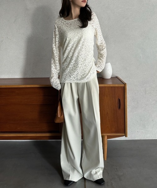 Eclat one tシャツ 「Eclat one」透かし柄 シアー トップス レディース