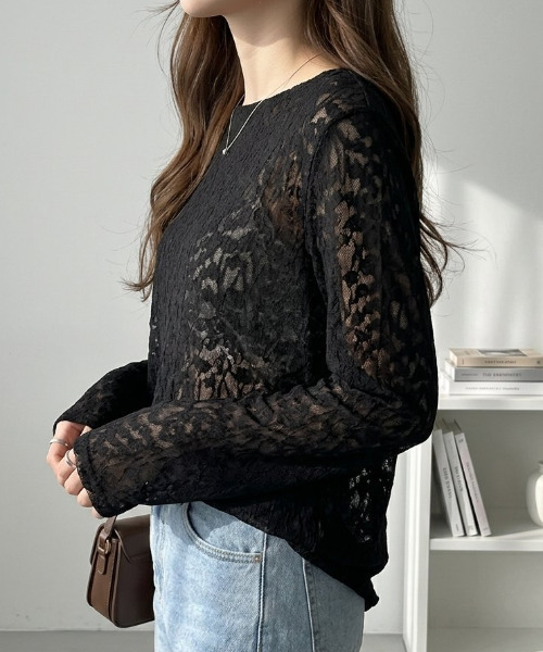 Eclat one tシャツ 「Eclat one」透かし柄 シアー トップス レディース