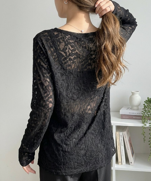 Eclat one tシャツ 「Eclat one」透かし柄 シアー トップス レディース