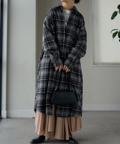 HUG.U（ハグユー） シャツワンピース チェックロングシャツワンピース