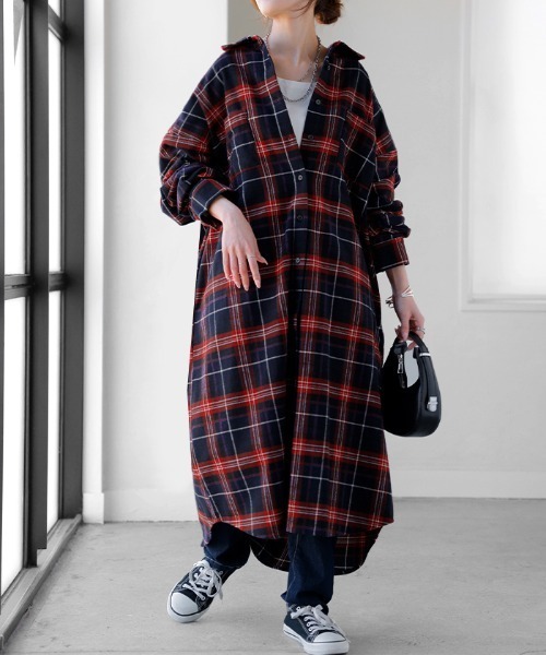 HUG.U（ハグユー） シャツワンピース チェックロングシャツワンピース