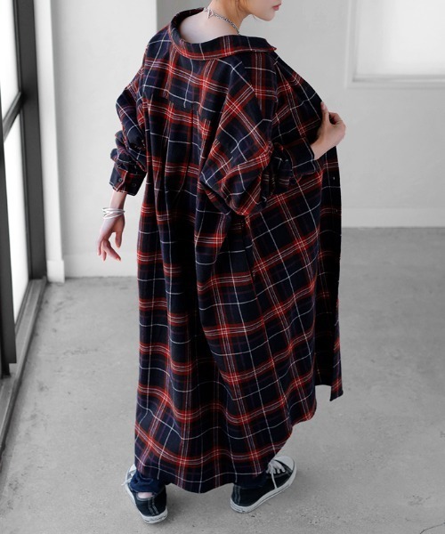 HUG.U（ハグユー） シャツワンピース チェックロングシャツワンピース