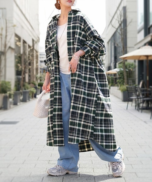 HUG.U（ハグユー） シャツワンピース チェックロングシャツワンピース