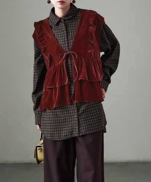 Lemonplet ファーベスト　ジレ　リボン付き　ワインレッド新品 LEMONPLET ファーベスト リボンベスト Lemonplet ファーベスト ジレ