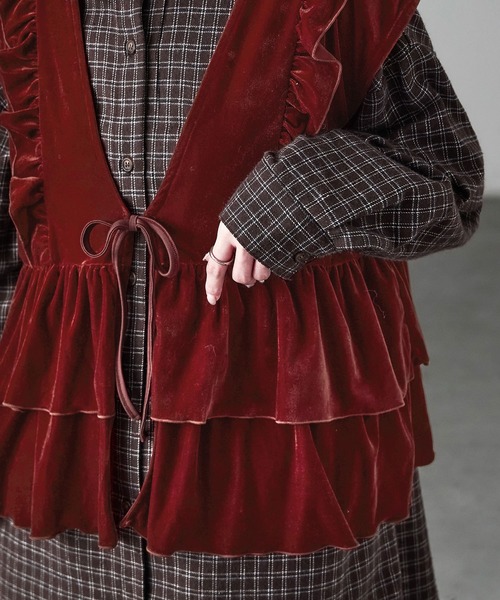 Lemonplet ファーベスト　ジレ　リボン付き　ワインレッド新品 LEMONPLET ファーベスト リボンベスト Lemonplet ファーベスト ジレ