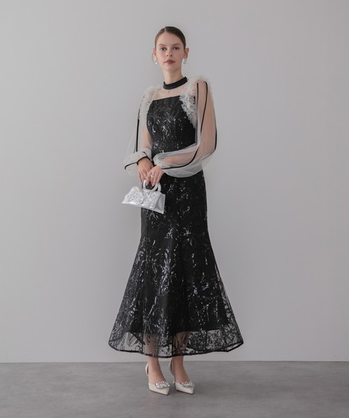 Leja レジャ　チュールフリル マーメイドワンピースドレス オケージョン Leja レジャ チュールフリル マーメイドワンピースドレス オケージョン