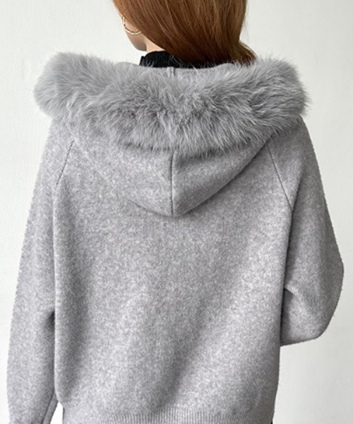 COCOMOMO パーカー ファー付きダブルジップパーカー ニットパーカー