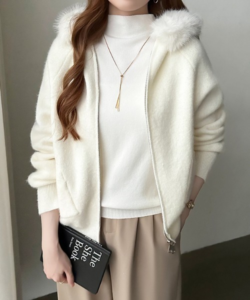 COCOMOMO パーカー ファー付きダブルジップパーカー ニットパーカー