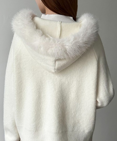 COCOMOMO パーカー ファー付きダブルジップパーカー ニットパーカー