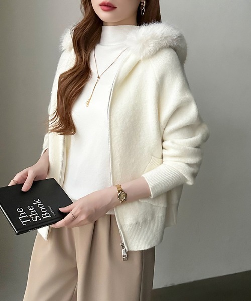 BLACKUP ニットパーカー ファー ダダウールニットパーカージップアップ