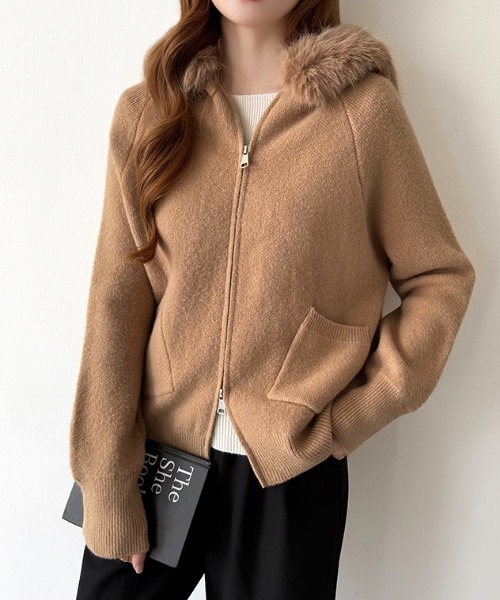 COCOMOMO パーカー ファー付きダブルジップパーカー ニットパーカー