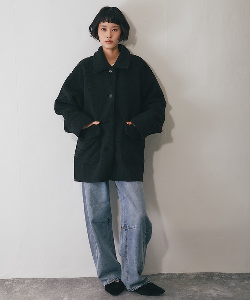 ムートンコート ボアコート フェイクムートンビックポケットジャケット