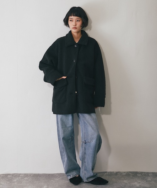 ムートンコート ボアコート フェイクムートンビックポケットジャケット