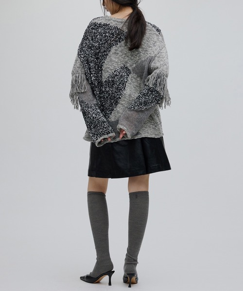 Ameri（アメリ） ニット セーター DOCKING PATTERN FRINGE KNIT