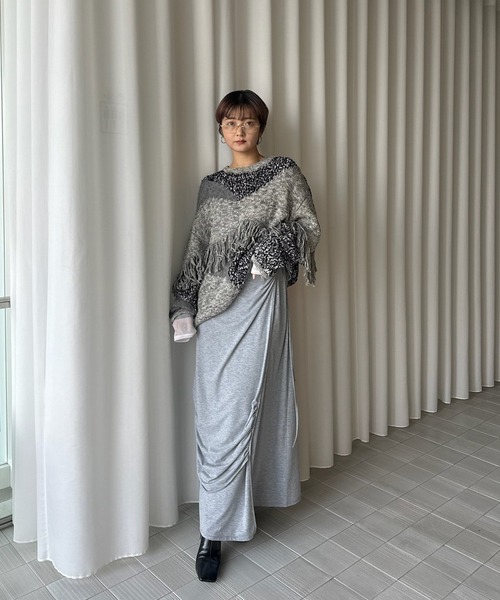 Ameri（アメリ） ニット セーター DOCKING PATTERN FRINGE KNIT