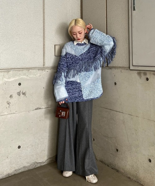 Ameri（アメリ） ニット セーター DOCKING PATTERN FRINGE KNIT