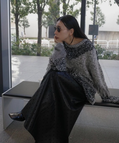 Ameri（アメリ） ニット セーター DOCKING PATTERN FRINGE KNIT