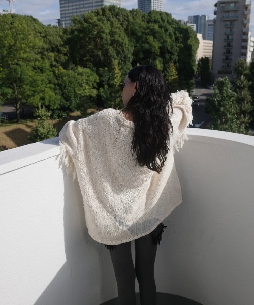 Ameri（アメリ） ニット セーター DOCKING PATTERN FRINGE KNIT