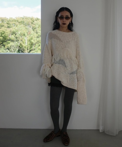 Ameri（アメリ） ニット セーター DOCKING PATTERN FRINGE KNIT