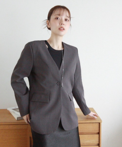 「Eclat one」 「Ada.」ノーカラージャケット FREE グレー レディース_画像3