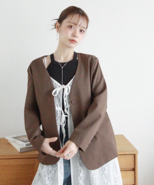 「Eclat one」 「Ada.」ノーカラージャケット FREE グレー レディース_画像4