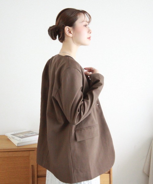 「Eclat one」 「Ada.」ノーカラージャケット FREE グレー レディース_画像6