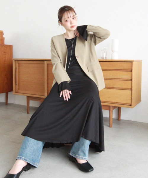 「Eclat one」 「Ada.」ノーカラージャケット FREE グレー レディース_画像7