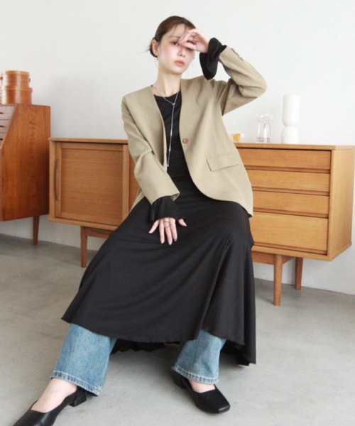 「Eclat one」 「Ada.」ノーカラージャケット FREE グレー レディース_画像8