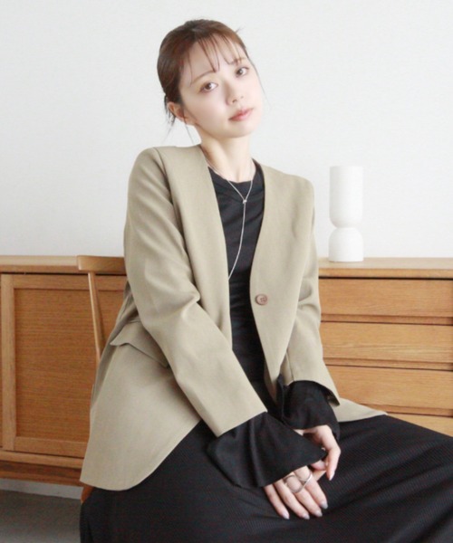 「Eclat one」 「Ada.」ノーカラージャケット FREE グレー レディース_画像9