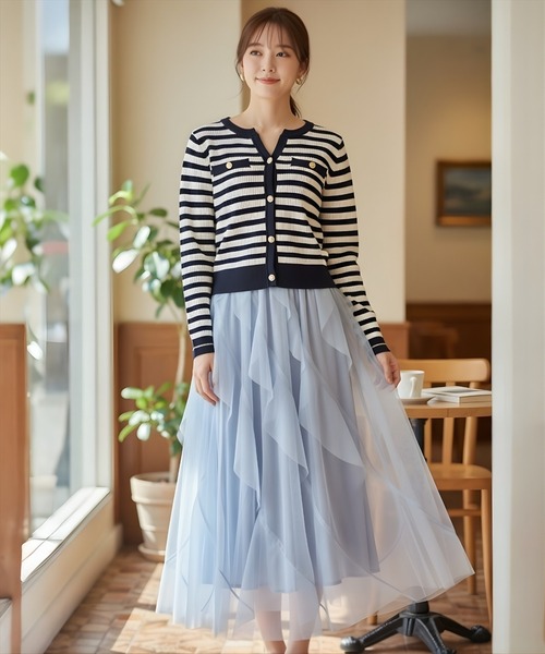 AND COUTURE（アンドクチュール） カーディガン ラメボーダーニット
