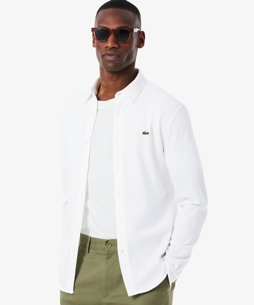 ラコステ　LACOSTE マオカラープルオーバーチュニックシャツ　長袖　34 S 無地 フラワーカモフラ柄 リバーシブルレギュラーカラーシャツ