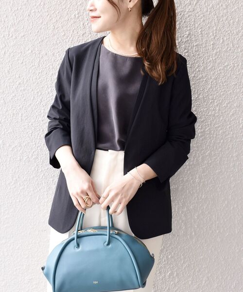 「SHIPS」 ノーカラージャケット 36 ベージュ レディース_画像2