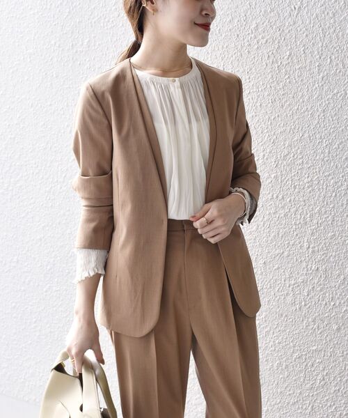 「SHIPS」 ノーカラージャケット 36 ベージュ レディース_画像3