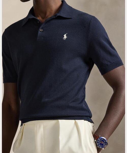 【現行販売モデル】ポロラルフローレン コットンニット ポロシャツ Sサマーニット ポロラルフローレン] POLO W 半袖 ケーブルニット ポロシャツ (POLO
