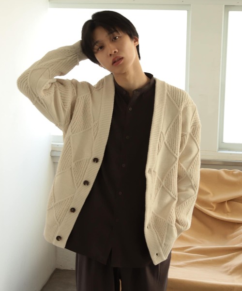 「SENSE OF PLACE by URBAN RESEARCH」 ニットカーディガン MEDIUM ベージュ メンズ_画像6