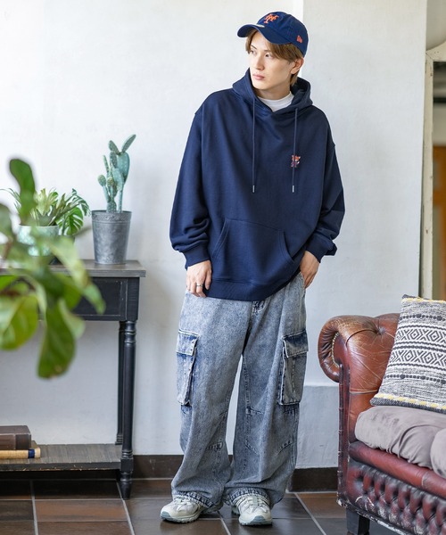 「SIDEWAY STANCE」 プルオーバーパーカー SMALL ネイビー メンズ_画像7