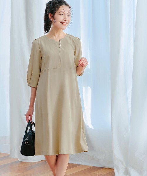 「Tiaclasse」 7分袖ワンピース XX-LARGE ベージュ レディース_画像7