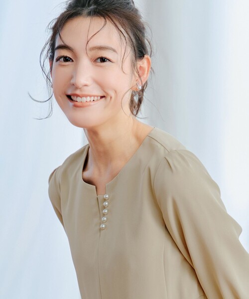 「Tiaclasse」 7分袖ワンピース XX-LARGE ベージュ レディース_画像8