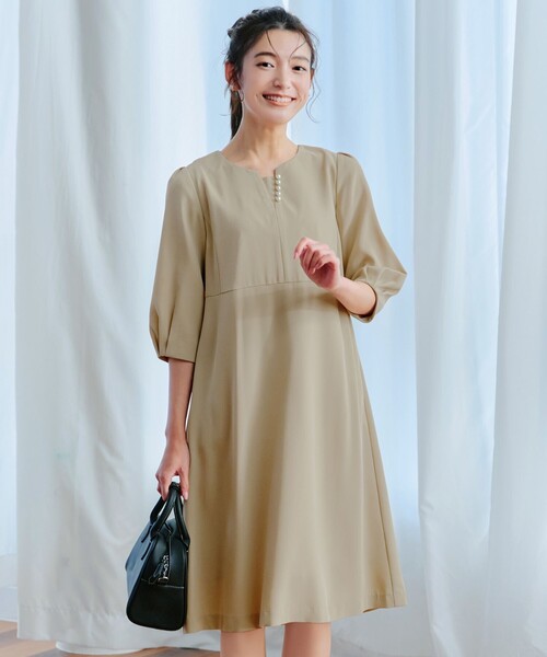 「Tiaclasse」 7分袖ワンピース XX-LARGE ベージュ レディース_画像9