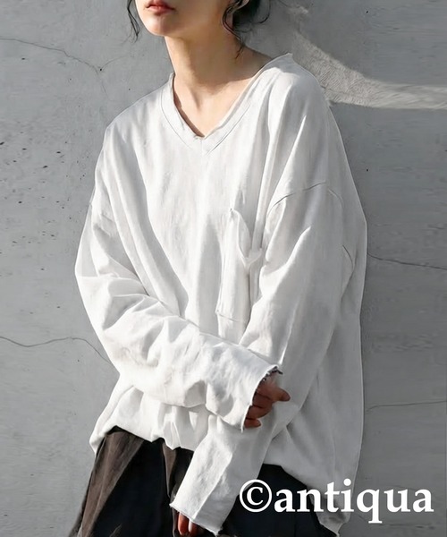 「antiqua」 「tree cafe」長袖カットソー P ブルー レディース_画像3