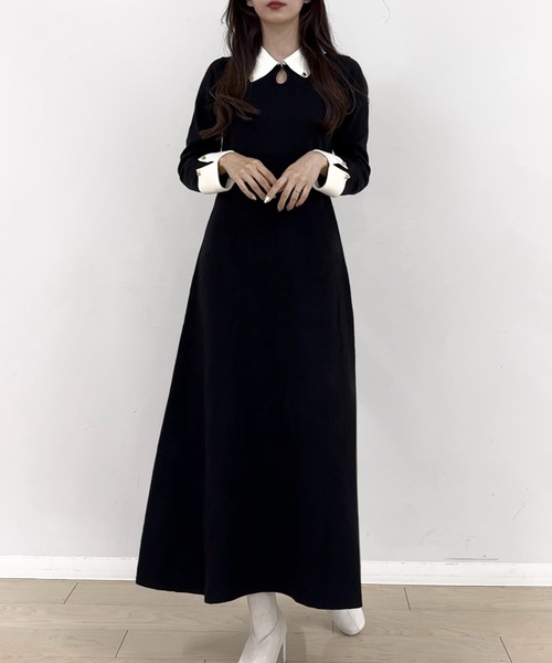 「junoah」 ニットワンピース MEDIUM ブラック レディース_画像3