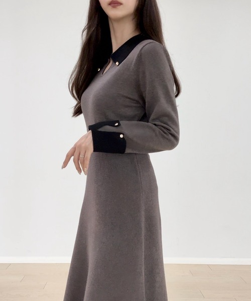 「junoah」 ニットワンピース MEDIUM ブラック レディース_画像6
