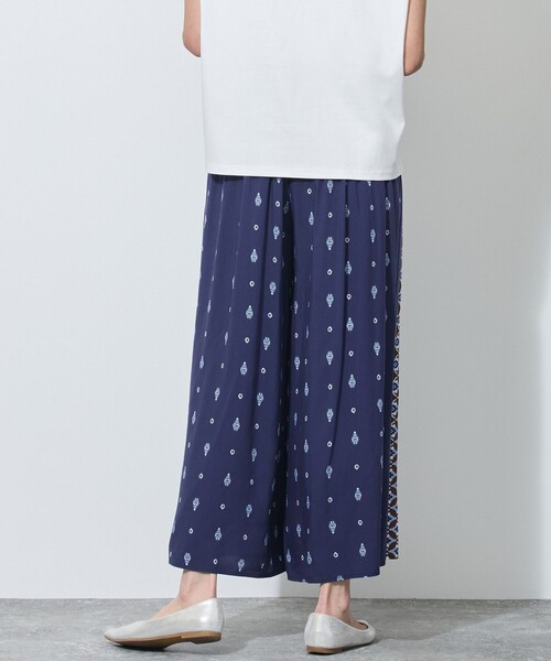 ワイドパンツ パンツ パネル柄幾何学プリント巻きスカート風パンツ